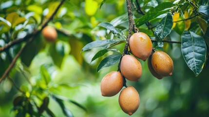 A Brazil nut tree in the Amazon rainforest with fruits growing on its branches