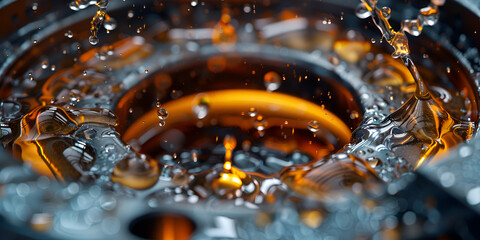 Close-up of machine gear with oil lubrication | Industrial gear lubricated with oil	