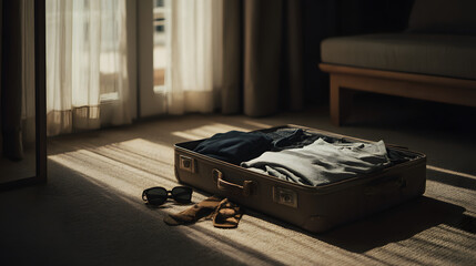 Open Suitcase Travel Essentials Vacation Packing List Trip Preparation Holiday Baggage Luggage Contents Getaway Items Journey Ready Adventure Awaits
