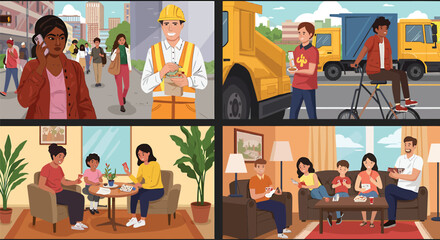 Obraz premium Illustration of Real is Radical: Authentic, unposed scenes of everyday life vector illustrations