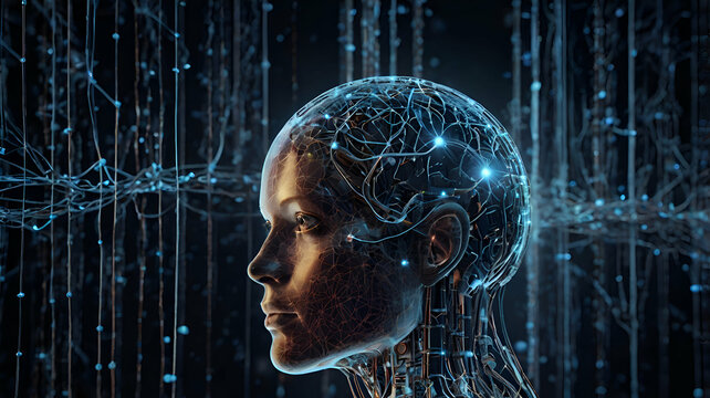 human head with binary code