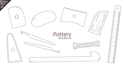 Editable stroke Pottery Tools Doodle Set – Line Art of Ceramic Making Equipment
