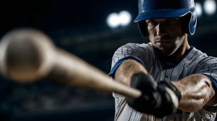 Intense Baseball Action Player Swinging Bat Hitting Ball Game Winning Moment Power Hitter Sports Graphic Dynamic Baseball Scene
