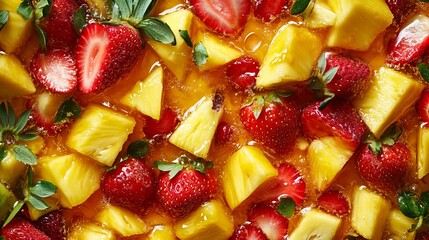 Sweet Pineapple Strawberry Summer Fruit Salad Recipe Delicious Tropical Refreshing Juicy Vitamins Healthy Dessert Food Photography Background Texture 