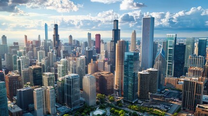 Fototapeta premium Panoramic view of a modern urban city skyline.