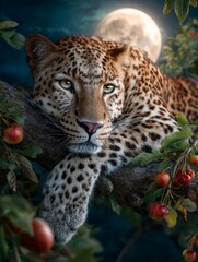 Naklejka premium Hyper-realistic Leopard Resting on a Tree Branch