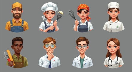 Illustration of Series of character illustrations showcasing different professions in a consistent style