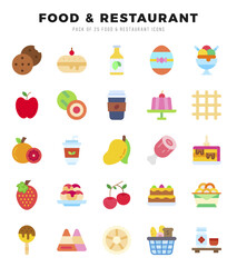 Set of simple Flat Food and Restaurant Icons. Flat art icons pack.