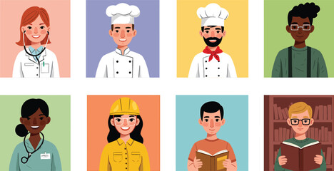 Illustration of Series of character illustrations showcasing different professions in a consistent style