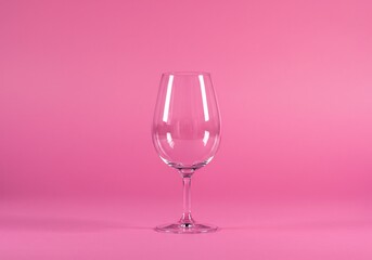 ピンク背景 透明ワイングラス シンプル上品 光輝く