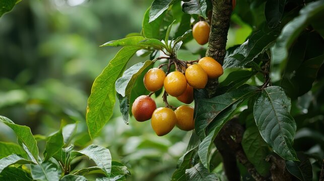 A chalta tree with ripe fruits hanging among thick green foliage
