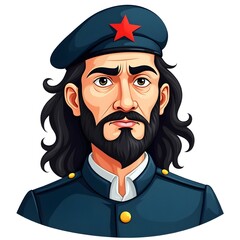 Political cartoon figure wearing red-star beret.
