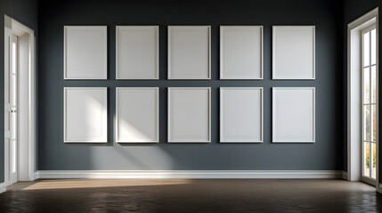 Blank Canvas Display Eight Empty Frames Mockup Showcase Your Artwork Gallery Wall Presentation Template Interior Design Visualization Promotion Design Resource
