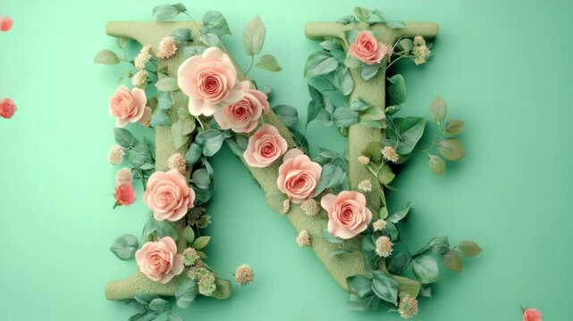 Letter 'N' Floral Arrangement Animation with Falling Rose Petals