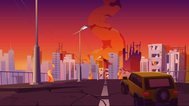 War Zone Animation with Ruined Buildings