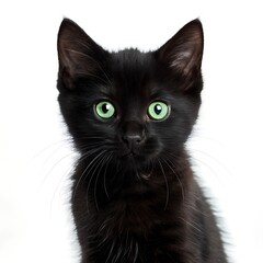Black Kitten Looking at the Camera Isolated on White