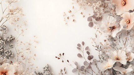 Photograph of dried flowers and foliage arranged on a white background, creating a delicate, minimalist composition.