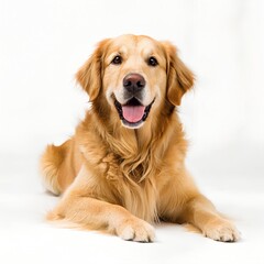 Panting Golden Retriever Dog Against White Background