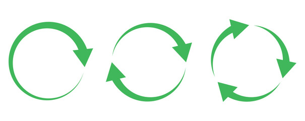 Green circle arrows set, loading symbols, arrow recycle, using recycled resources, refresh signs isolated, spinning loading symbol, redo process, biodegradable, recyclable, rotation, reload sign