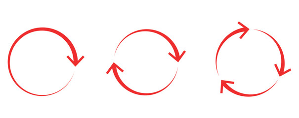 Circle Arrow icon set vector illustration, refresh, reload, Set of circle arrows rotating, different circular arrows of red color isolated, recycle sign, Arrow clockwise rotating symbol, arrow sign