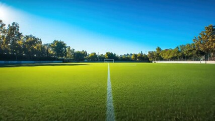 Aesthetic Soccer field under a beautiful summer's day blue sky