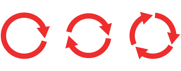 Circle Arrow icon set vector illustration, refresh, reload, Set of circle arrows rotating, different circular arrows of red color isolated, recycle sign, Arrow clockwise rotating symbol, arrow sign