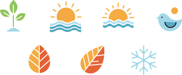 Minimalist Weather Icons: Four Seasons Set