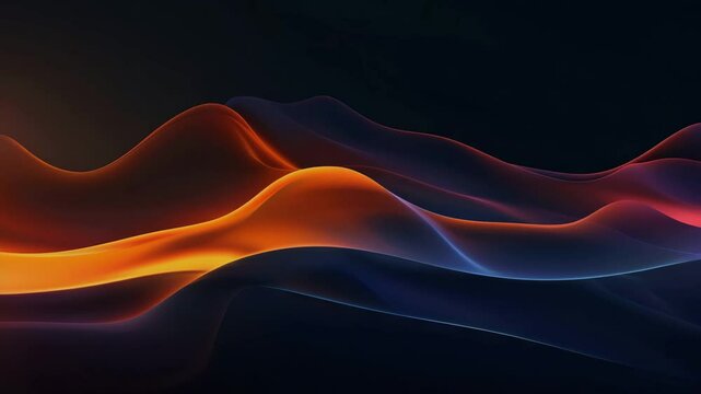 A dark background with an orange and blue gradient that forms the shape of two wavy lines on top, creating a sense of depth in the design,  Generative AI Videos. - Powered by Adobe