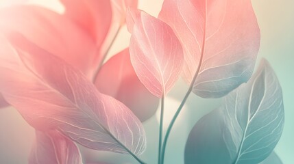 Digital illustration of delicate, translucent red leaves against a soft green background.