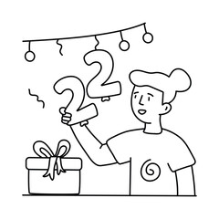 22th birthday vector outline illustrations. EPS 10 file