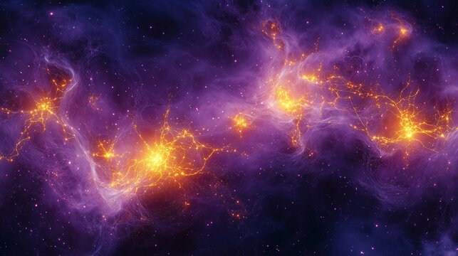 Neural Network Synapse Wallpaper in Deep Purple-Electric Yellow for Medical Visualization/Neuroscience Research - Powered by Adobe