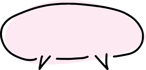 dialogue general speech bubble with thick black lines drawn by hand with a light pink oval fill