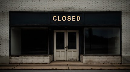 Obraz premium Closing Storefront Sign Illustrates Retail Business Downturn Economic Recession Impact Small Business Struggles Financial Crisis Symbolism Empty Shop Window Commerce Challenges 