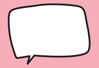 rectangular white speech bubble with a solid thick black outline with a pink background