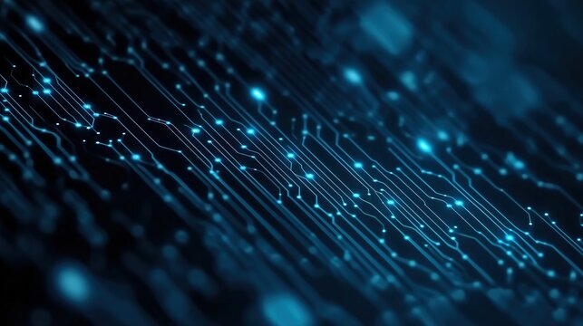 Future Business Tech Deep Blue Wallpaper with Circuit Line Networks for Corporate Branding/Digital Dashboards