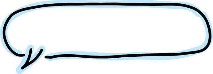 horizontal large speech bubble hand drawn thick black lines with blue outline on black lines