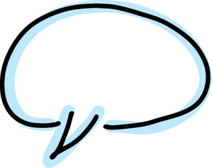 one speech bubble hand drawn thick black lines with blue outline on black lines