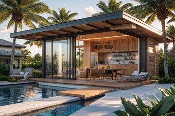 Fototapeta premium Trendy Florida Holiday Retreat with Creative Oasis Workspace and Comfortable Accommodation