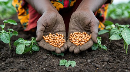Farmers Hands Holding Seeds.