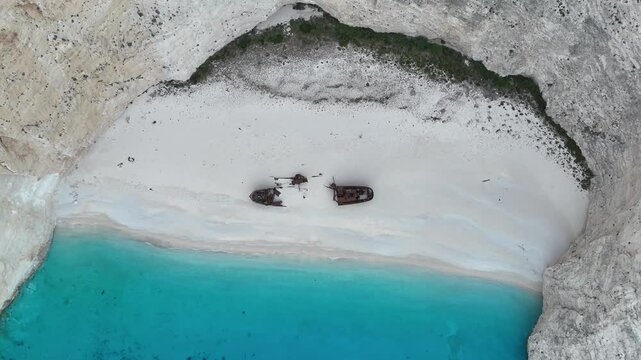 Navio beach, boat stranded on the sand, fixed shot

