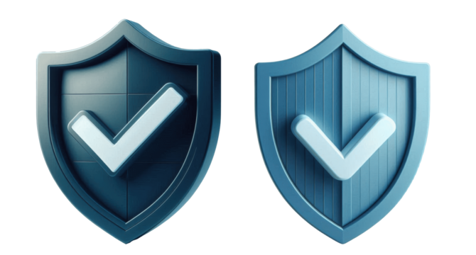 Two Blue Shield Icons with Checkmarks, Isolated on Transparent Background