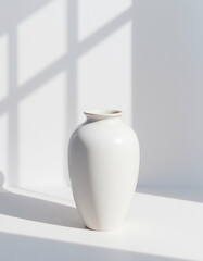 White vase with cap lid and geometric window shadow