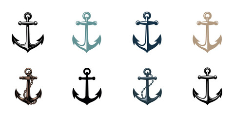 anchor icon set, Anchor Silhouette Vector Illustration for Nautical Designs, A blue nautical anchor with rope, symbolizing hope, stability, and maritime adventures, anchor with rope silhouette icon. © line draw