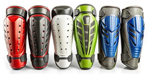 A Row of Protective Shin Guards in Vibrant Colors, Ready for Action