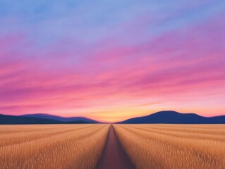 Obraz premium Wheat field under colorful sunset