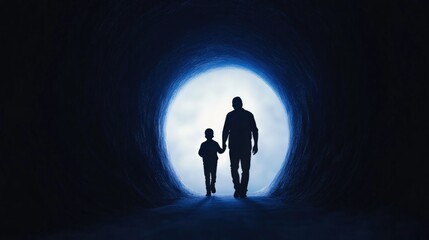 Fototapeta premium Father and son walking in tunnel
