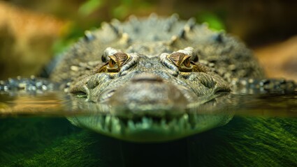 Fototapeta premium Crocodile swimming in clear water with eyes just above the surface during daylight hours