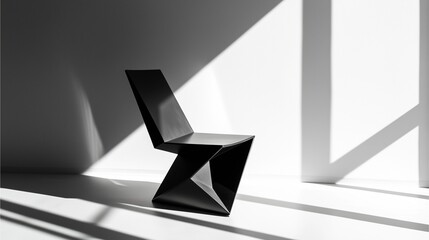 modern black geometric chair in minimalist light, abstract modern chair design, futuristic modern black geometric chair for interior