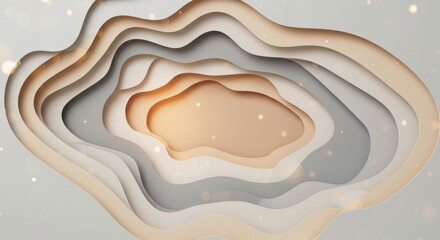 Abstract papercut layers create a soothing earthtoned depth with soft shimmering bokeh