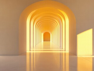 Hallway with arches and golden light